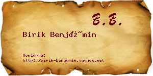 Birik Benjámin névjegykártya